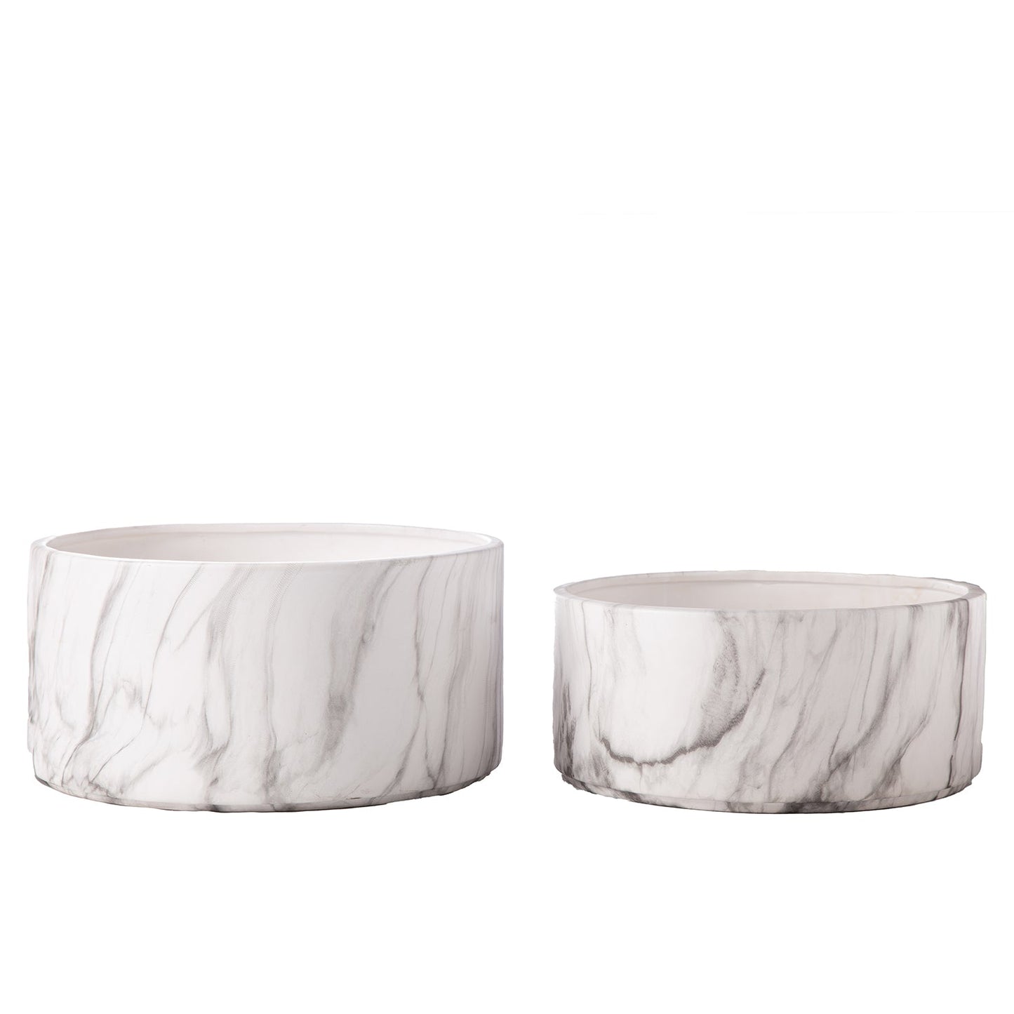 Veda Ceramic Low Round Planter Set (Set of 2)