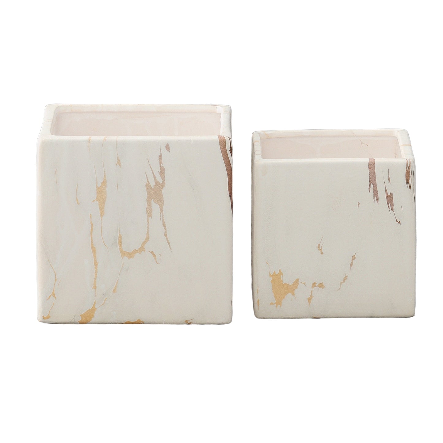 Rosair Ceramic Square Marble Planter Set (Set of 2)