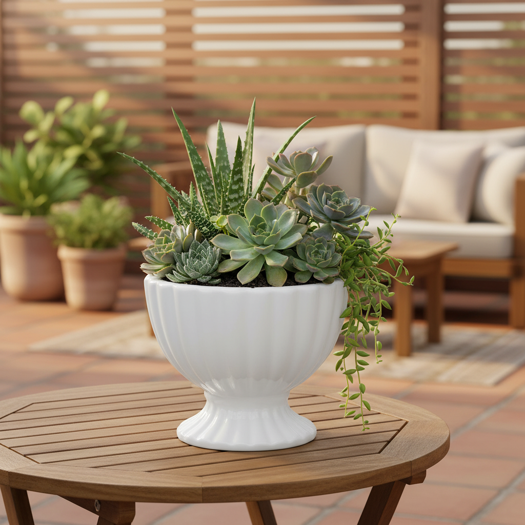 Grellen Rippled Off-White Compote Planters