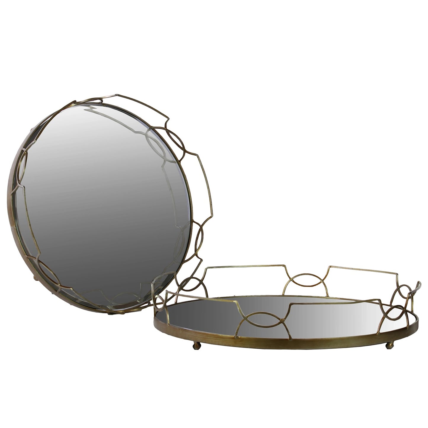 Jacinta Metal Tray Set with Mirror Surface and Handles (Set of 2)