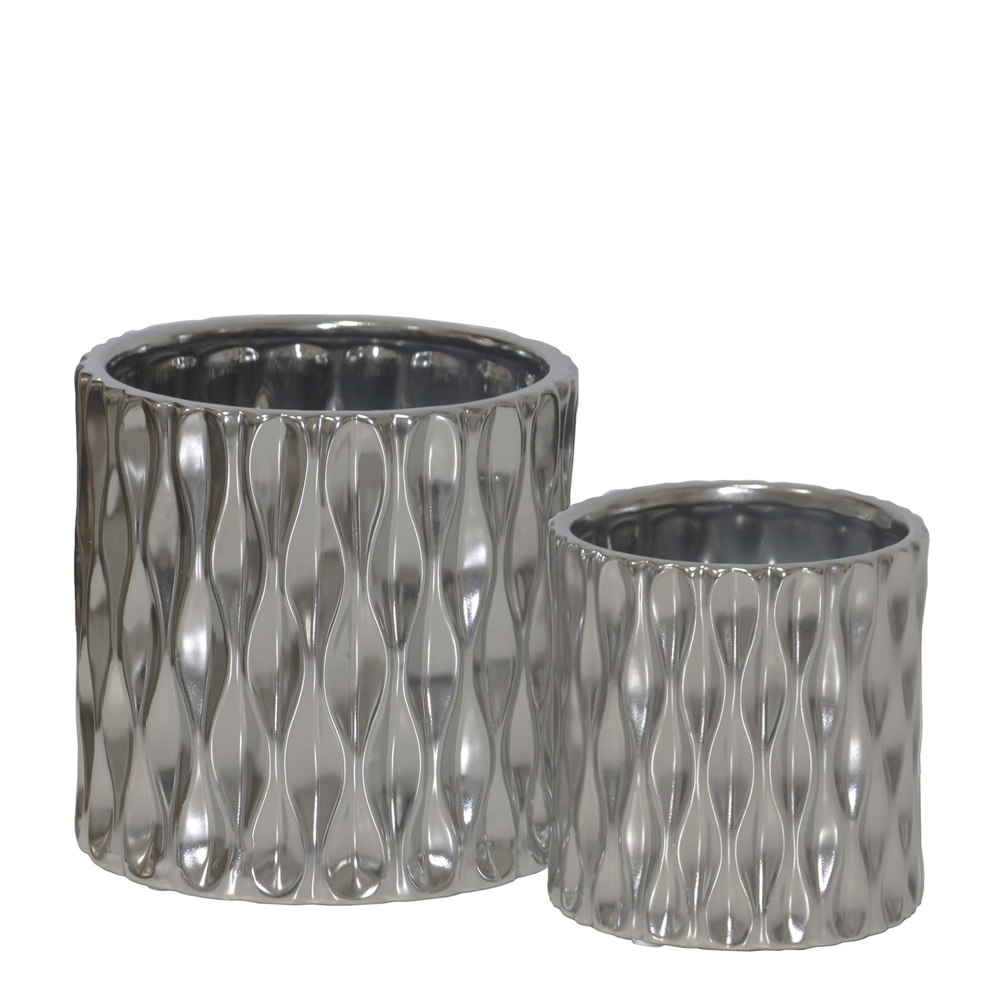 Astrina Embossed Wave Cylindrical Planter Set (Set of 2)