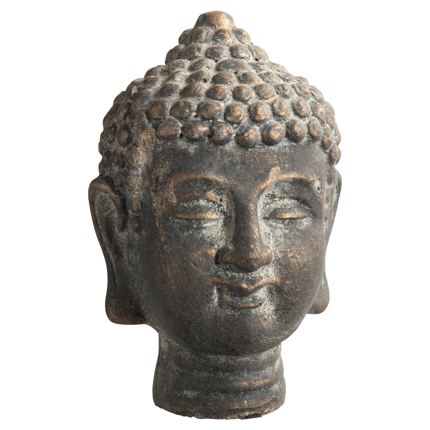 Coral Cement Buddha Head Figurine with Round Ushnisha Head