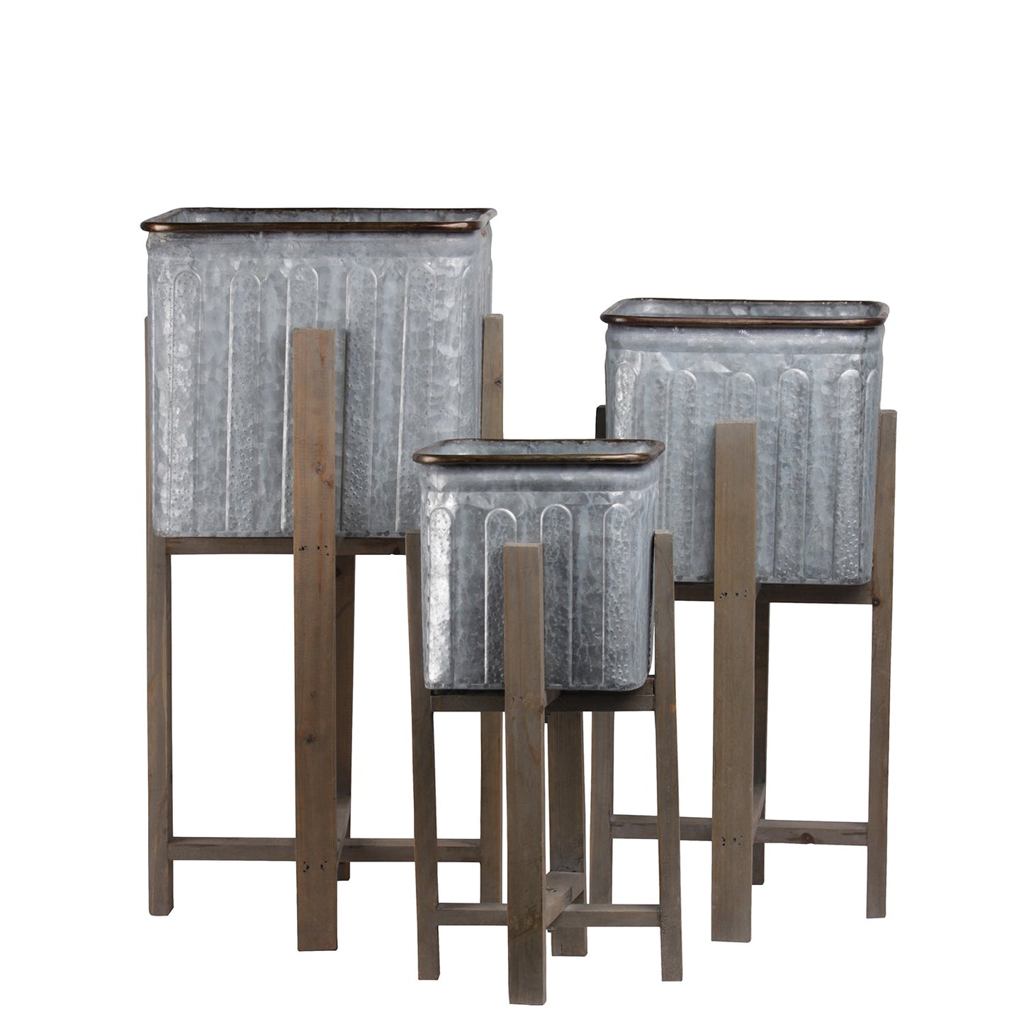 Alden Metal Square Planter Set with Wooden Stands (Set of 3)