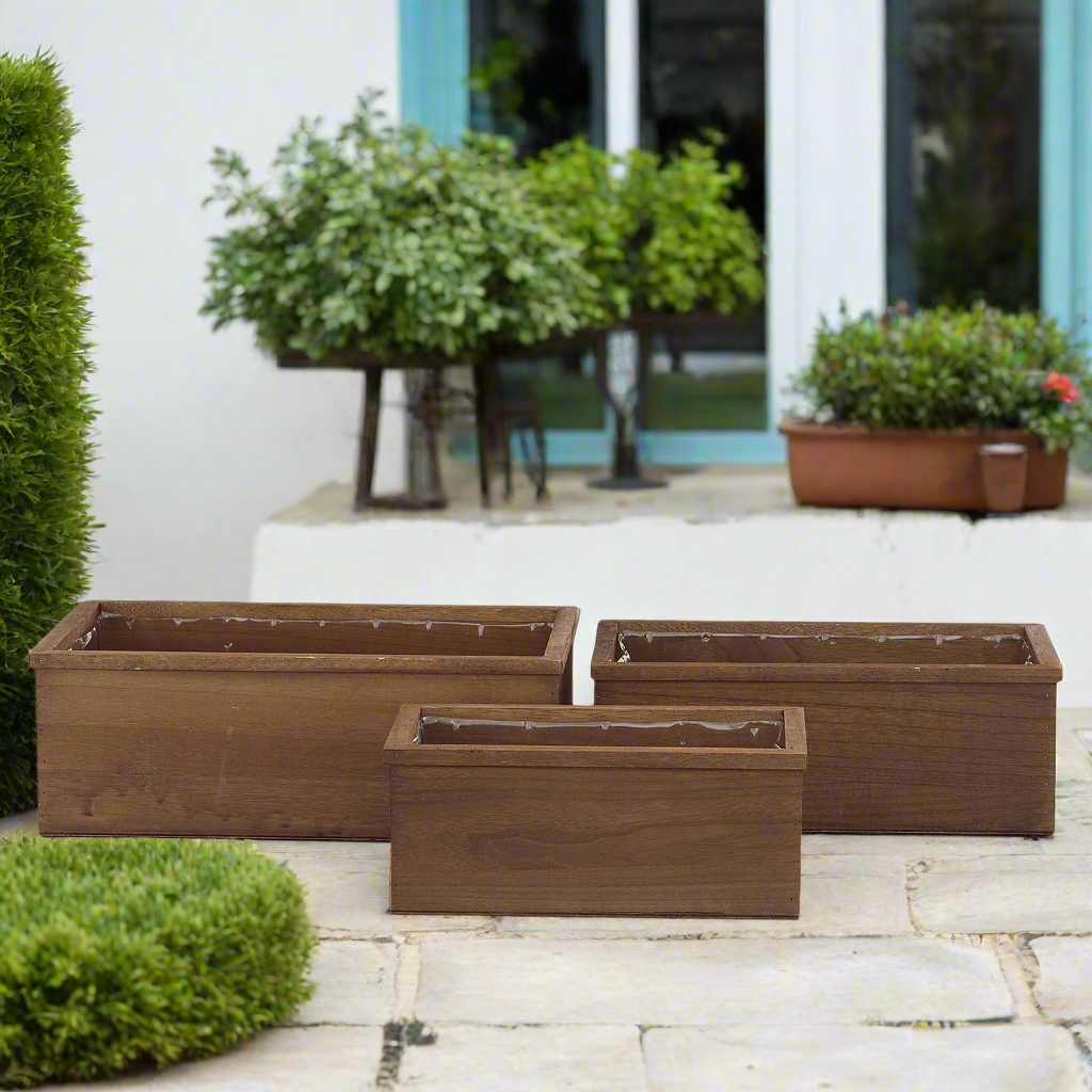 Elvian Wooden Rectangular Planter Set (Set of 3)