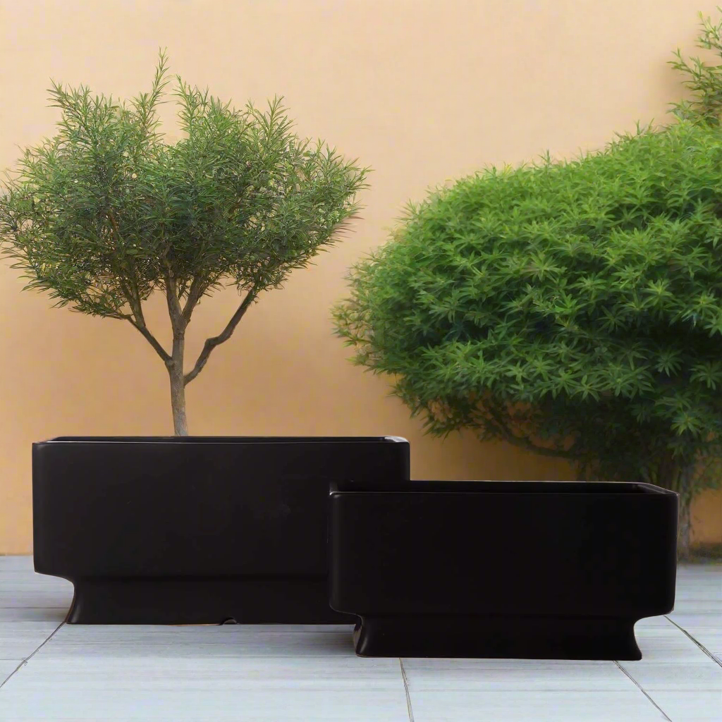 Cyra Ceramic Rectangle Planter Set (Set of 2)
