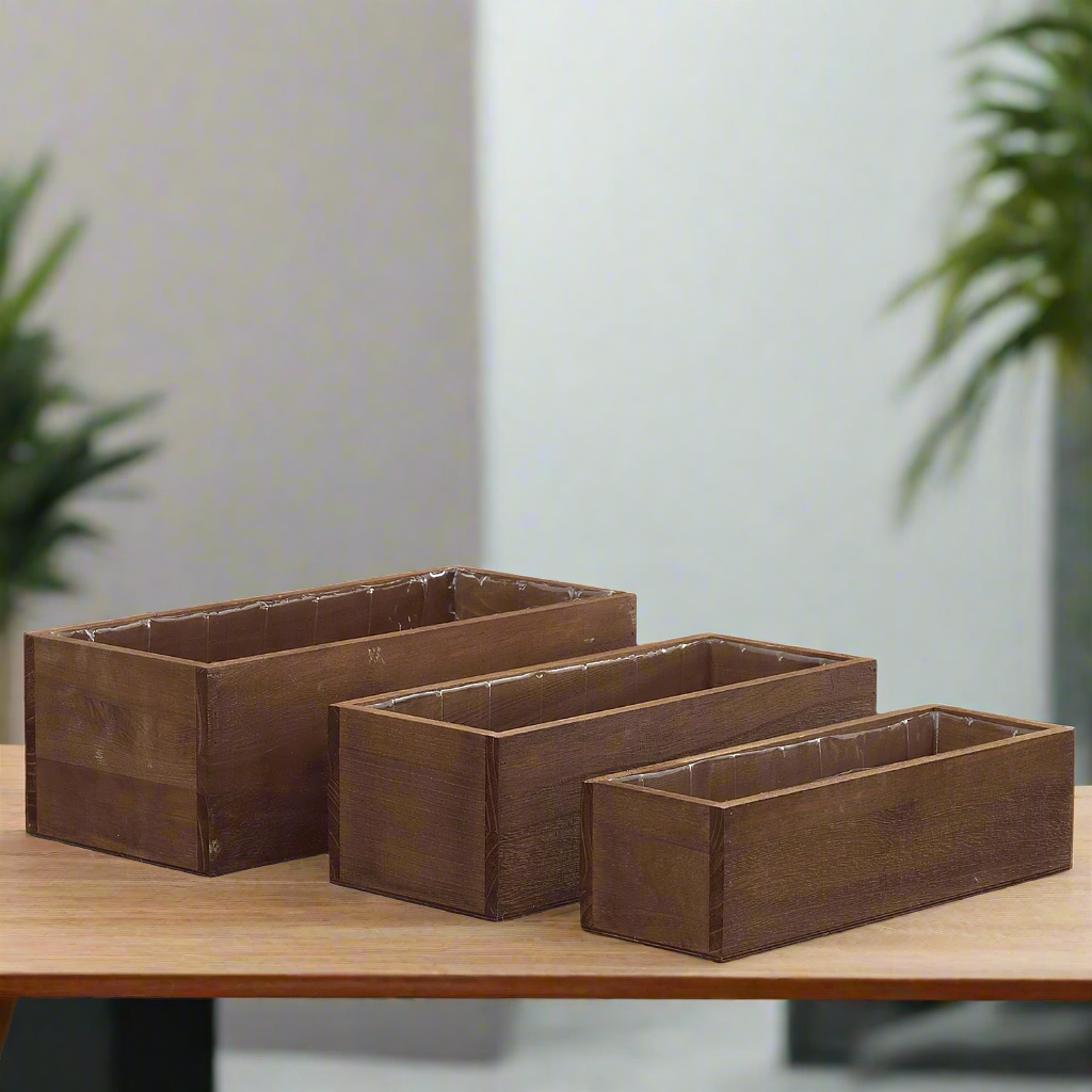 Linda Wooden Rectangular Planter Set (Set of 3)