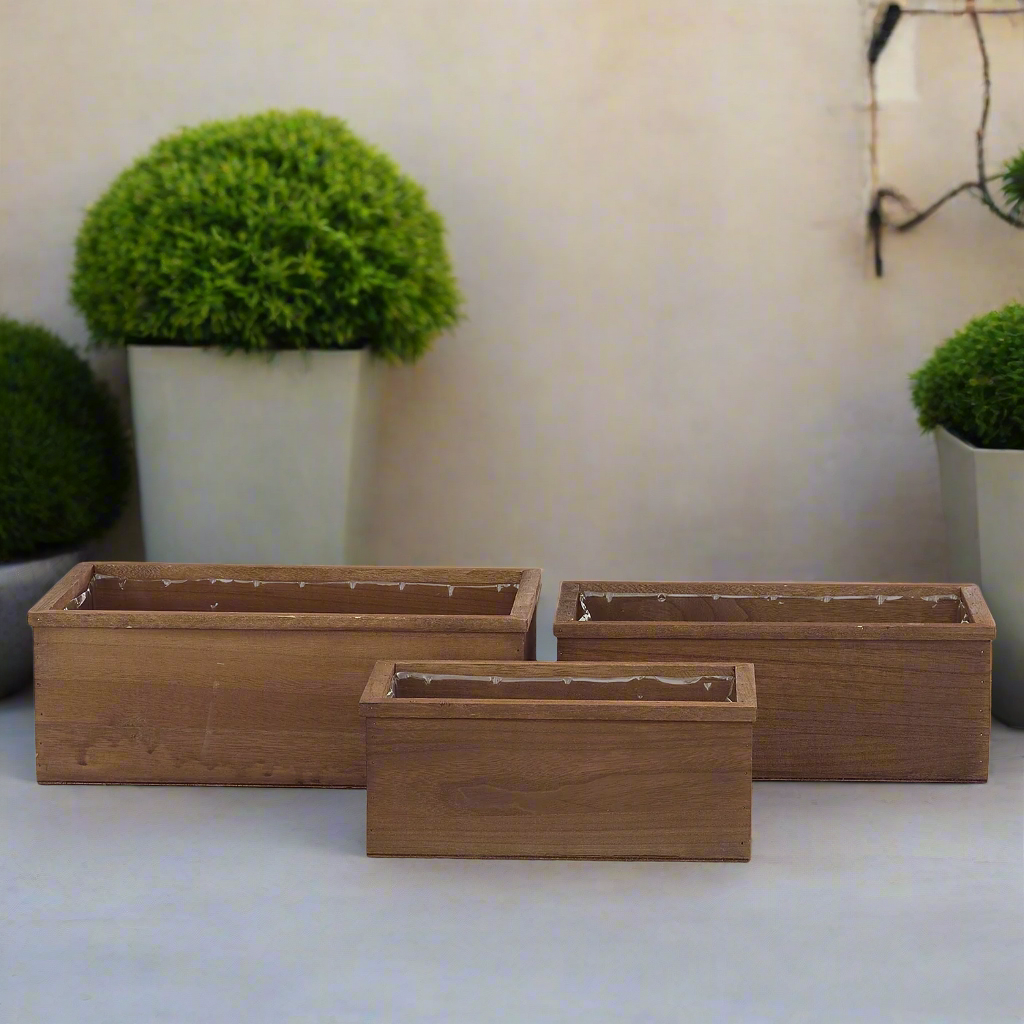 Elvian Wooden Rectangular Planter Set (Set of 3)