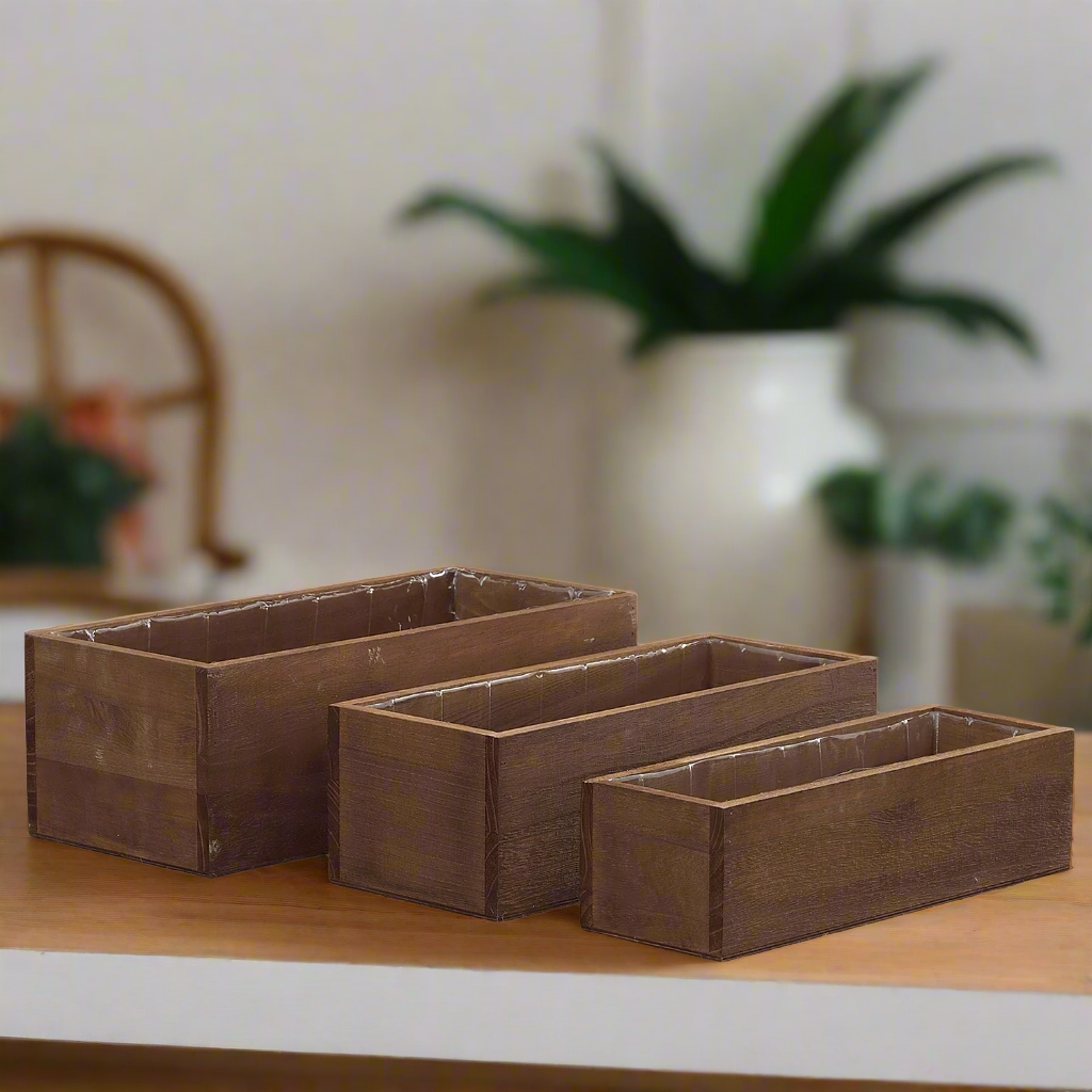 Linda Wooden Rectangular Planter Set (Set of 3)
