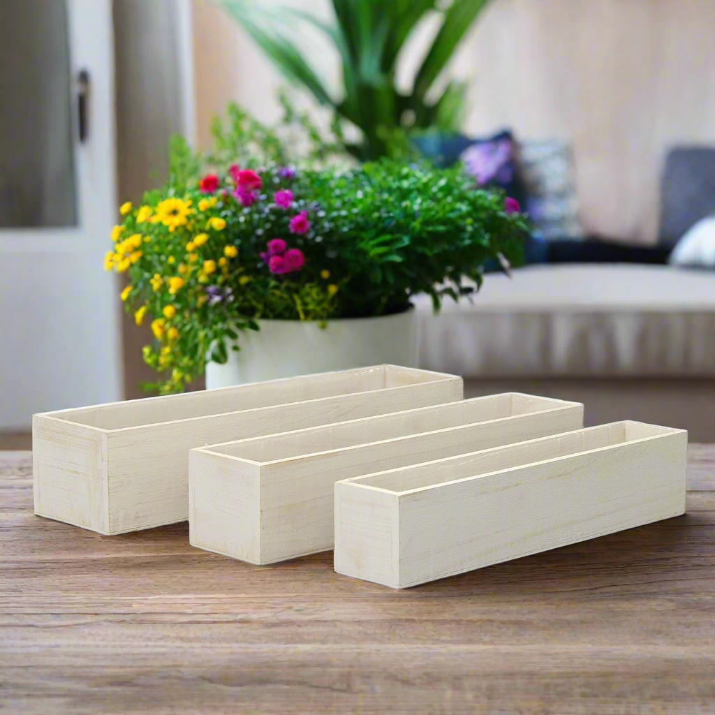Soren Wooden Rectangular Planter Set (Set of 3)