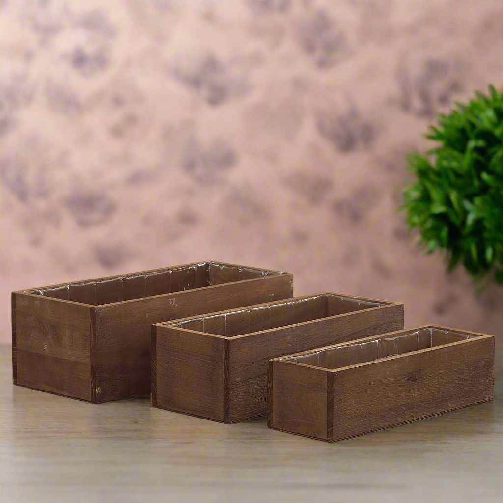 Linda Wooden Rectangular Planter Set (Set of 3)