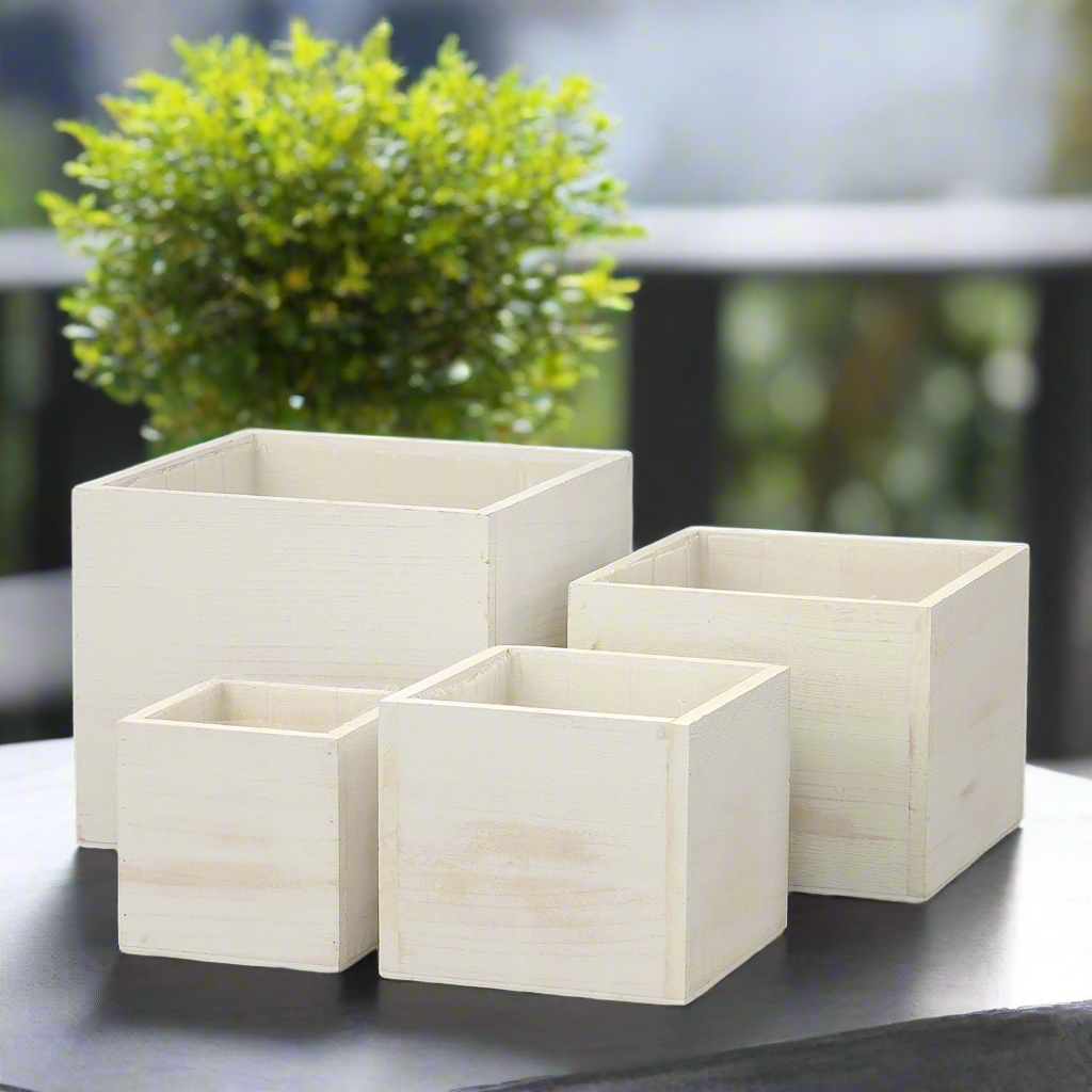 Liv Wooden Square Planter Set (Set of 4)
