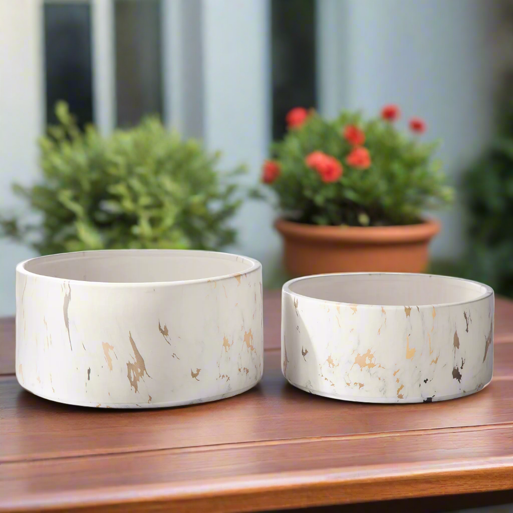 Veda Ceramic Low Round Planter Set (Set of 2)