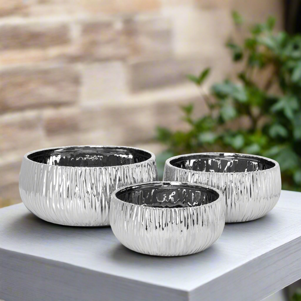 Lerros Wavy Emboss Ceramic Planter Set (Set of 3)