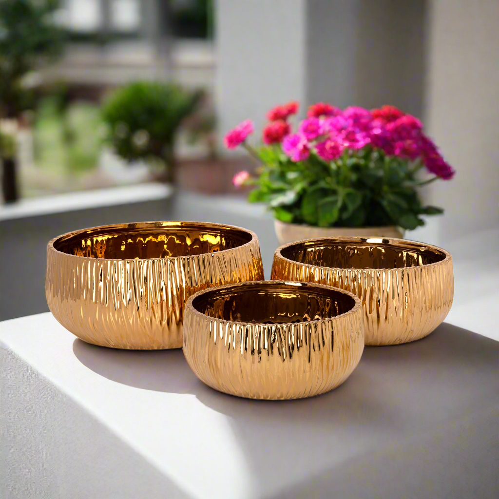 Lerros Wavy Emboss Ceramic Planter Set (Set of 3)