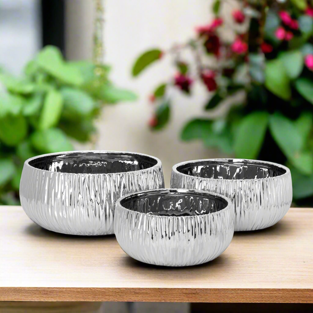 Lerros Wavy Emboss Ceramic Planter Set (Set of 3)