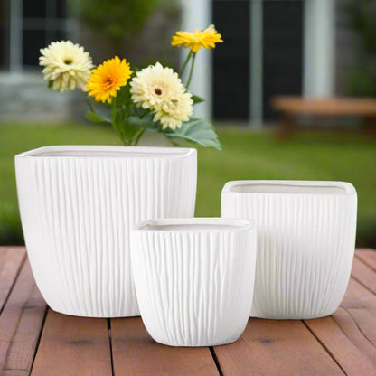 Aurette Brushed Column Ceramic Pot Set (Set of 3)