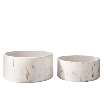 Veda Ceramic Low Round Planter Set (Set of 2)