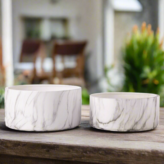 Veda Ceramic Low Round Planter Set (Set of 2)