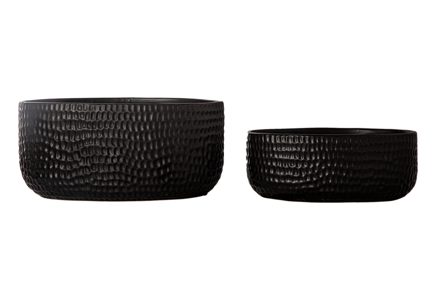 Ceramic Low Oval Wide Opening Pot with Embossed Symmetric Pattern Design Body Set of Two Matte Finish