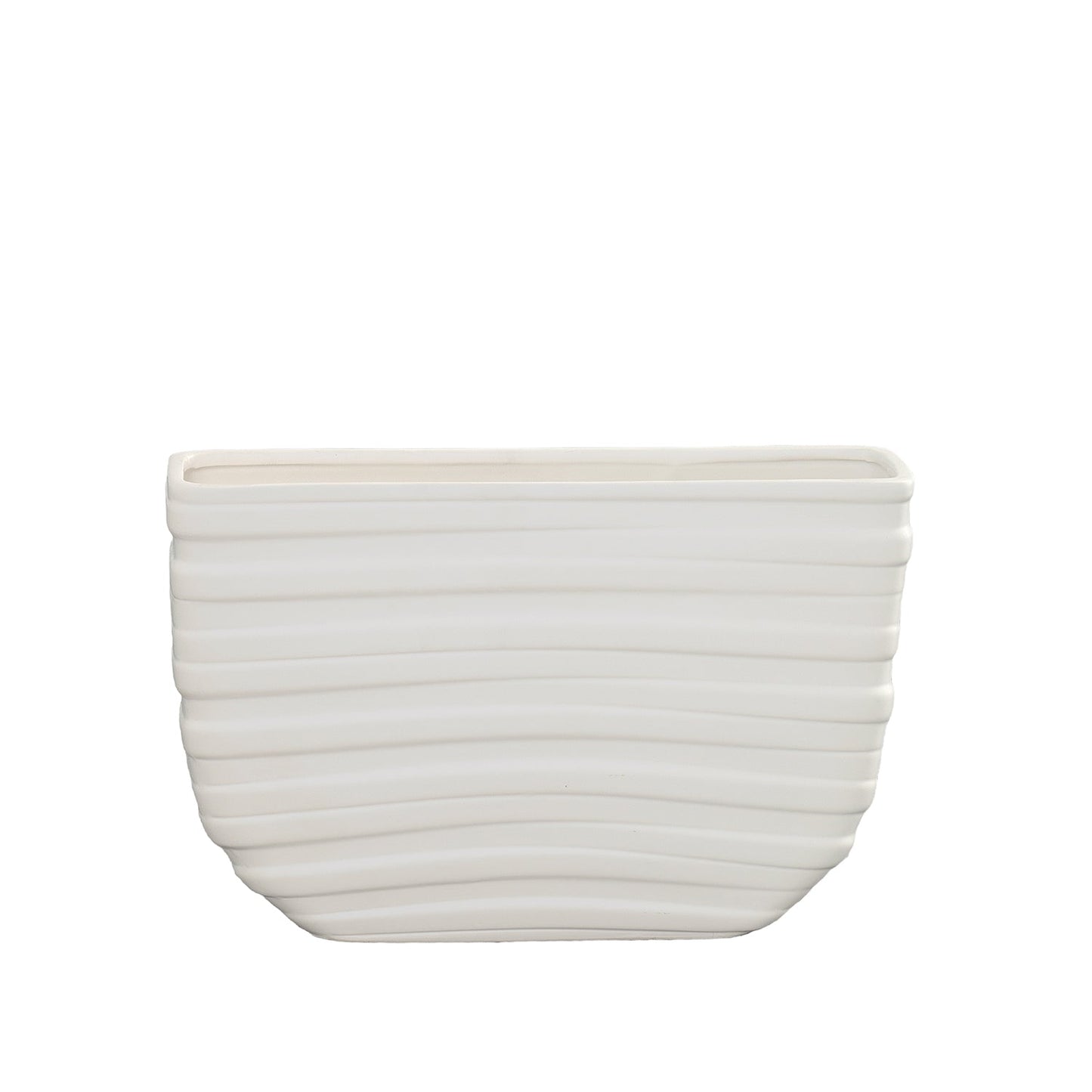 Marcelline White Ceramic Banded Rectangle Pot