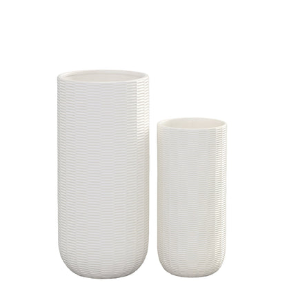 Cevira Tall Dash Line Ceramic Planter Set (Set of 2)