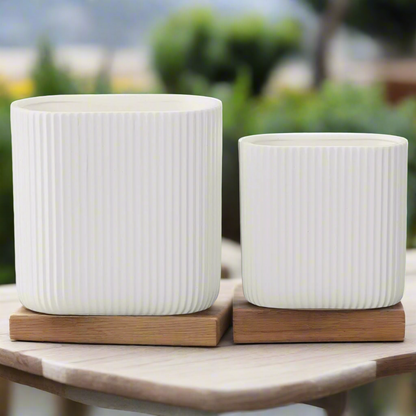Remi Corrugated Column Ceramic Oval Planter Set (Set of 2)