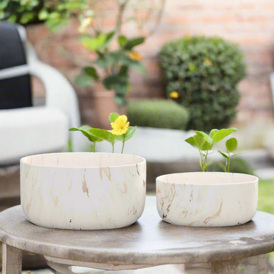 Mendi Symmetric Marble Ceramic Pots (Set of 2)