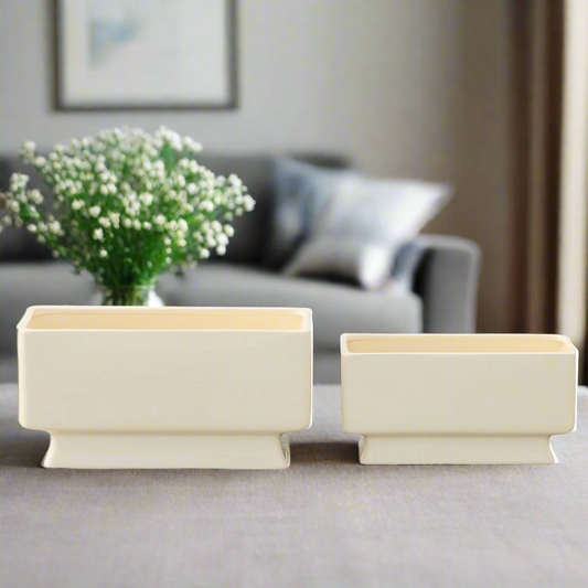 Cielo Cream Ceramic Rectangle Pot (Set of 2)