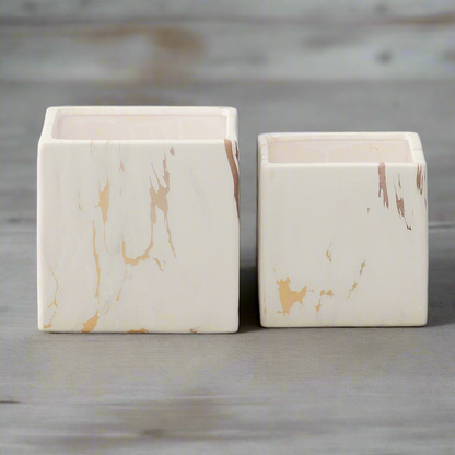 Rosair Ceramic Square Marble Planter Set (Set of 2)