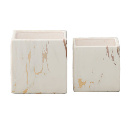 Rosair Ceramic Square Marble Planter Set (Set of 2)