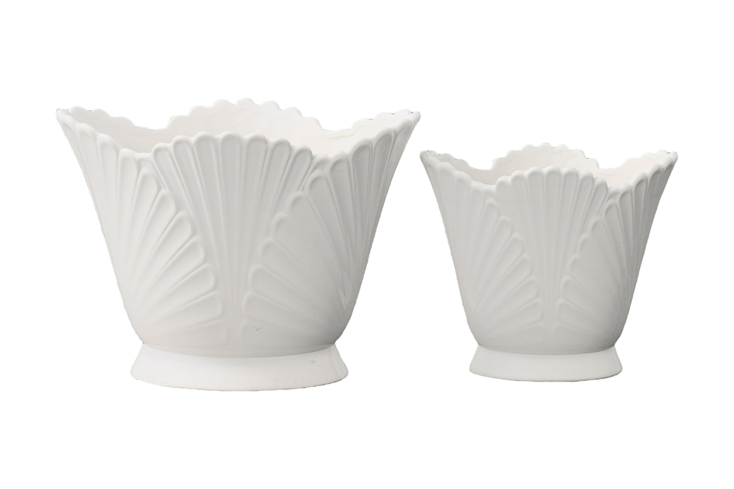 Ceramic Pot Set of Two Gloss White-11.75"H