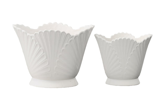 Ceramic Pot Set of Two Gloss White-11.75"H