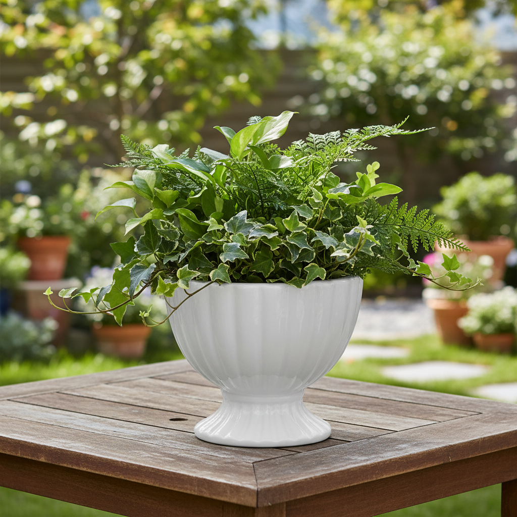 Grellen Rippled Off-White Compote Planters