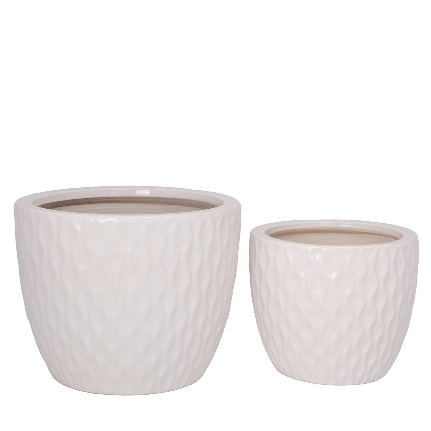 Beylin White Gloss Ceramic Planter Set (Set of 2)