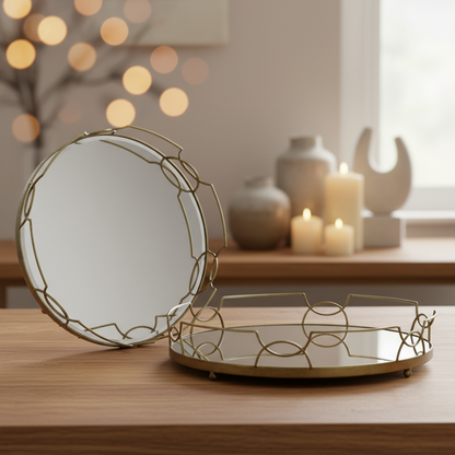 Jacinta Metal Tray Set with Mirror Surface and Handles (Set of 2)