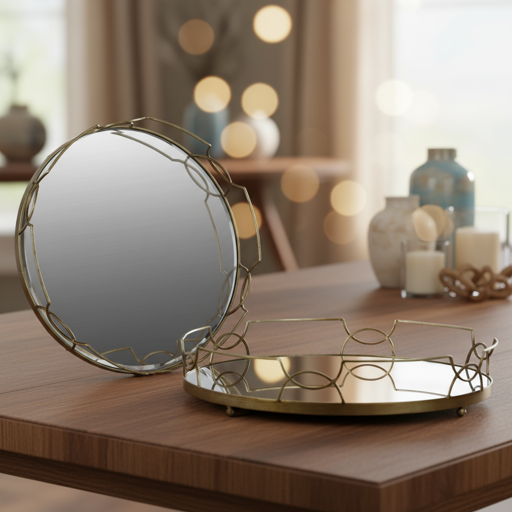 Jacinta Metal Tray Set with Mirror Surface and Handles (Set of 2)