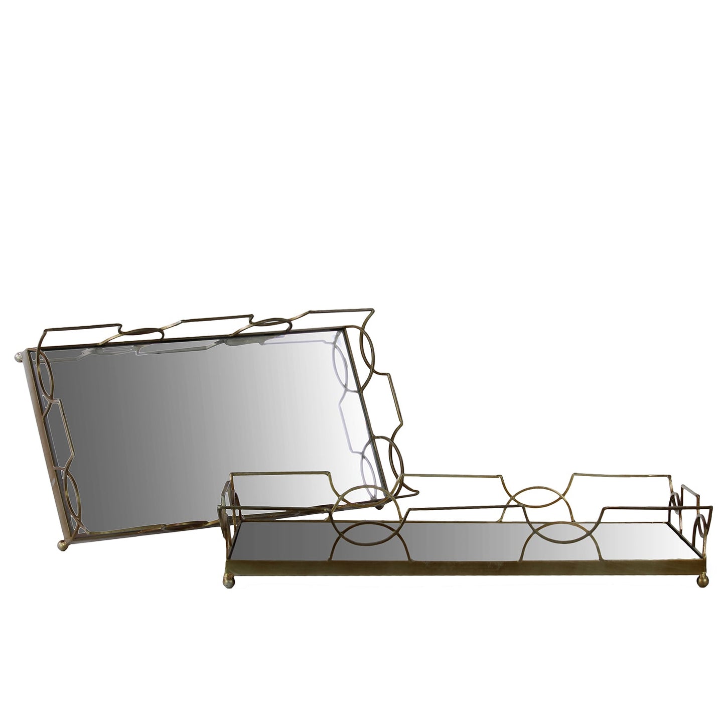 Jacinta Metal Tray Set with Mirror Surface and Handles (Set of 2)