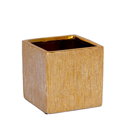 Poppy Ceramic Brushed Golden Square Pot