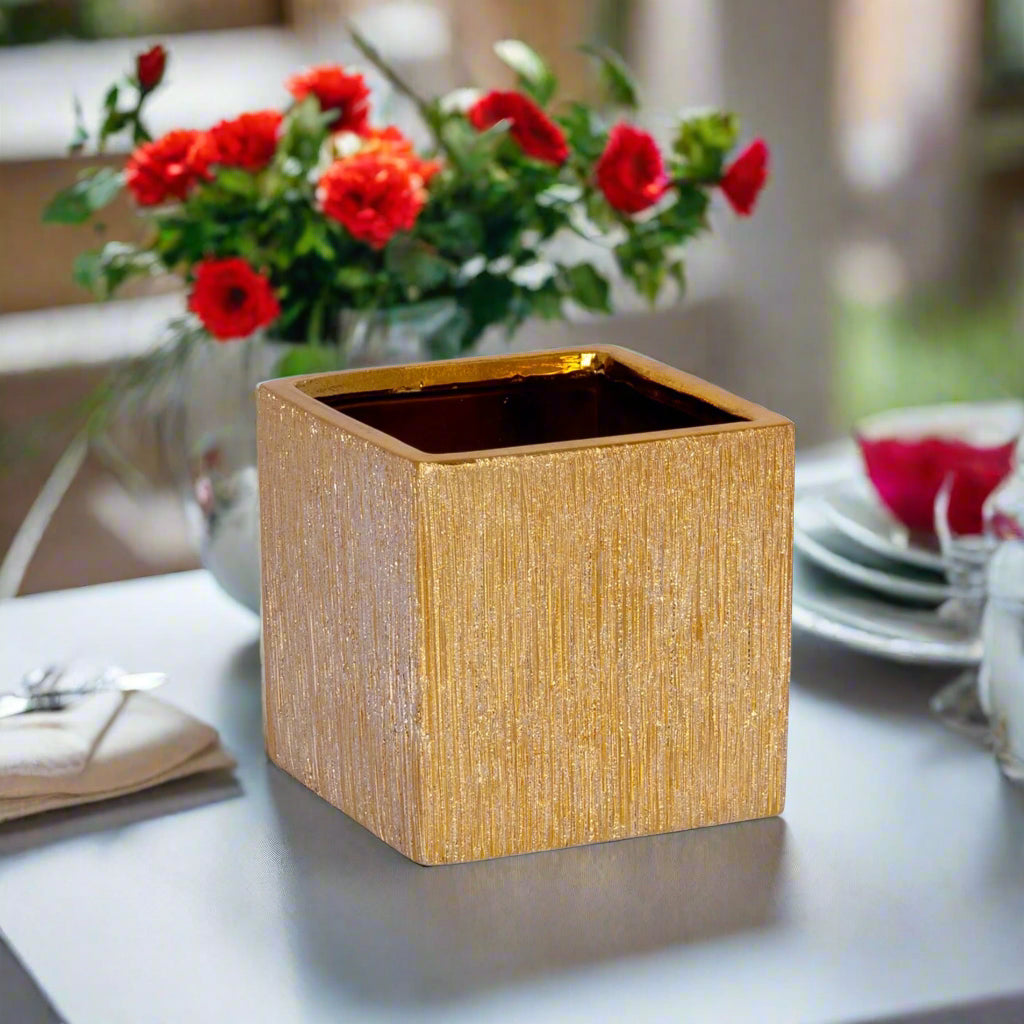 Poppy Ceramic Brushed Golden Square Pot
