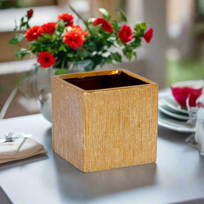 Poppy Ceramic Brushed Golden Square Pot