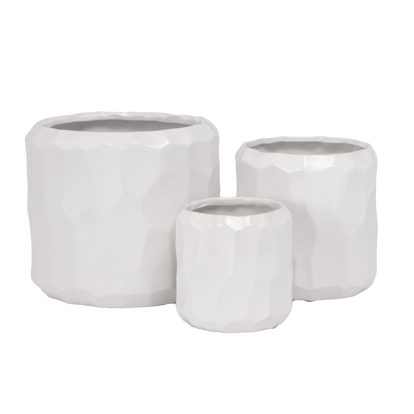 Vara Embossed White Ceramic Pot Set (Set of 3)