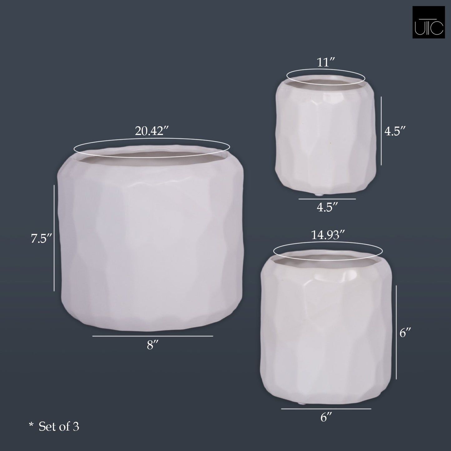 Vara Embossed White Ceramic Pot Set (Set of 3)