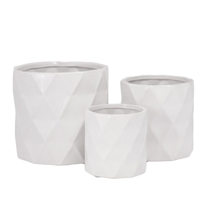 Dagen Diamond Embossed Ceramic Pot Set (Set of 3)