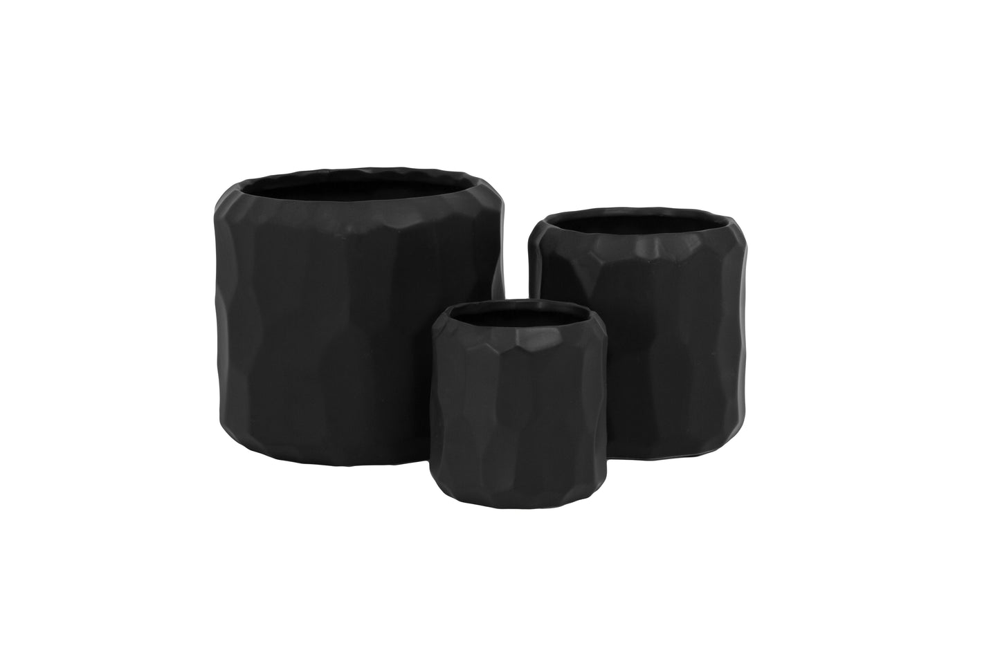 Vara Embossed White Ceramic Pot Set (Set of 3)