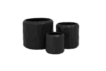 Vara Embossed White Ceramic Pot Set (Set of 3)