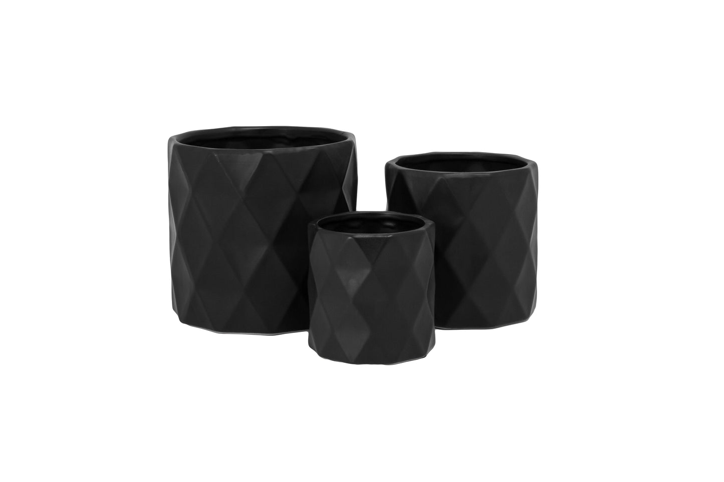 Dagen Diamond Embossed Ceramic Pot Set (Set of 3)