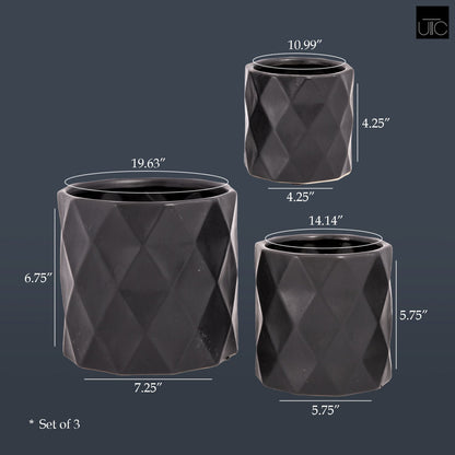 Dagen Diamond Embossed Ceramic Pot Set (Set of 3)