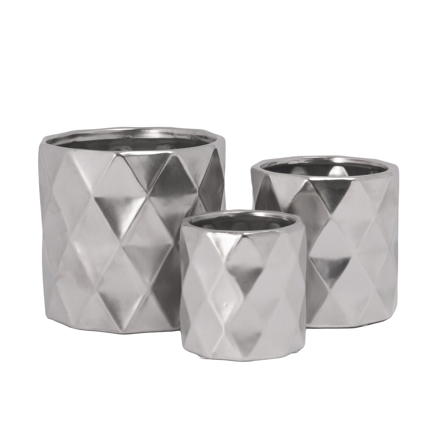 Dagen Diamond Embossed Ceramic Pot Set (Set of 3)