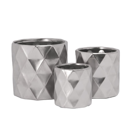 Dagen Diamond Embossed Ceramic Pot Set (Set of 3)