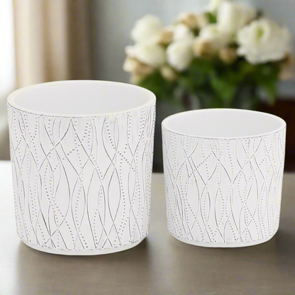 Ruvano Cement Wave Pattern Planter Set (Set of 2)